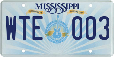 MS license plate WTE003