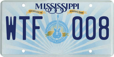 MS license plate WTF008