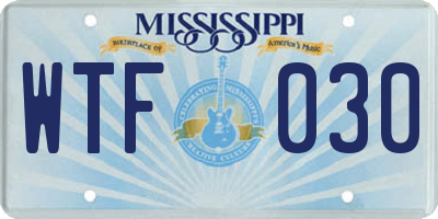 MS license plate WTF030