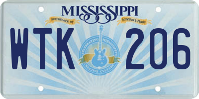 MS license plate WTK206
