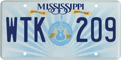 MS license plate WTK209