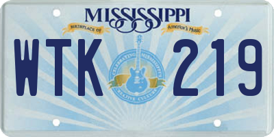 MS license plate WTK219