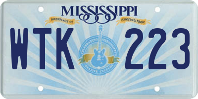 MS license plate WTK223