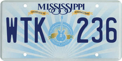 MS license plate WTK236