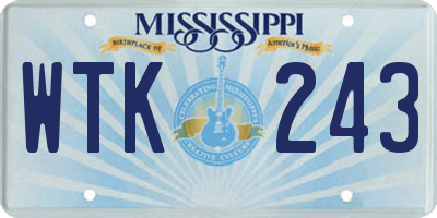 MS license plate WTK243