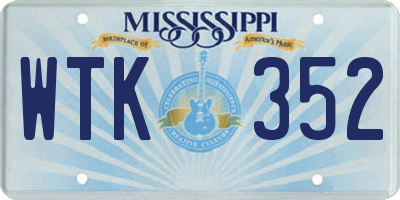 MS license plate WTK352