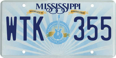 MS license plate WTK355