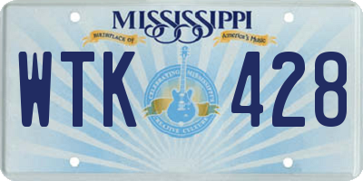 MS license plate WTK428