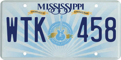 MS license plate WTK458