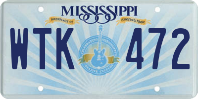 MS license plate WTK472