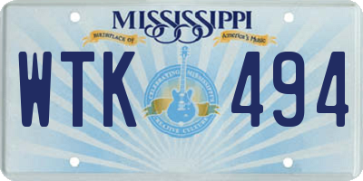 MS license plate WTK494