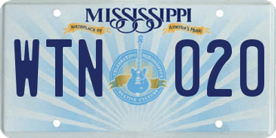 MS license plate WTN020