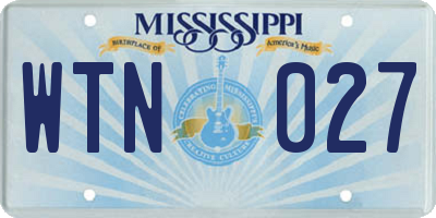 MS license plate WTN027