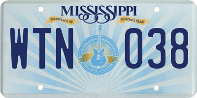 MS license plate WTN038