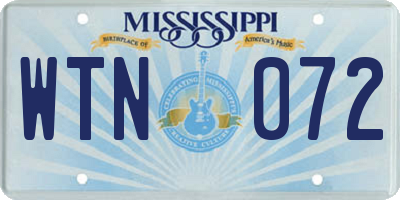 MS license plate WTN072