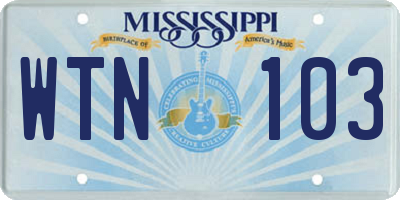 MS license plate WTN103