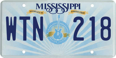 MS license plate WTN218