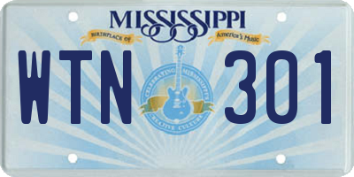 MS license plate WTN301