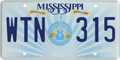 MS license plate WTN315