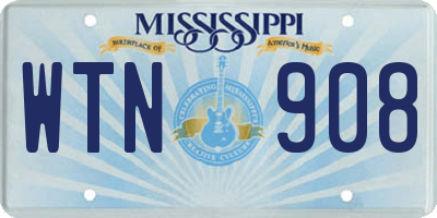 MS license plate WTN908