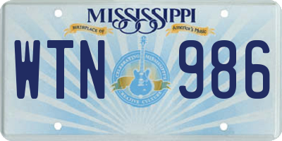 MS license plate WTN986