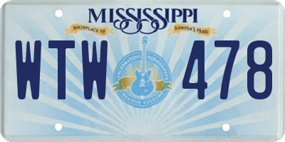 MS license plate WTW478