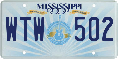 MS license plate WTW502