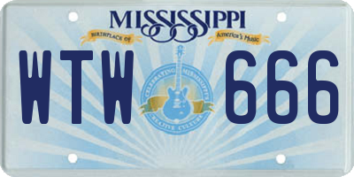 MS license plate WTW666