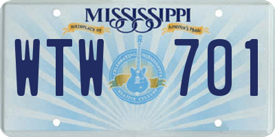 MS license plate WTW701
