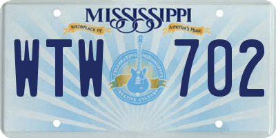 MS license plate WTW702
