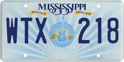 MS license plate WTX218