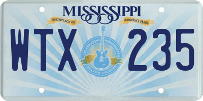 MS license plate WTX235
