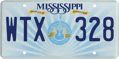 MS license plate WTX328