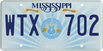 MS license plate WTX702
