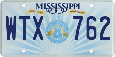 MS license plate WTX762