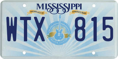 MS license plate WTX815