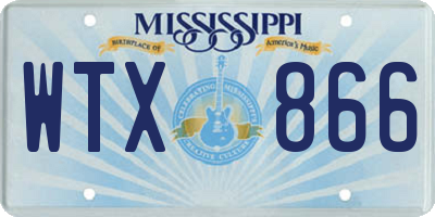 MS license plate WTX866