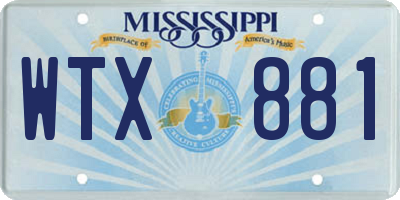 MS license plate WTX881