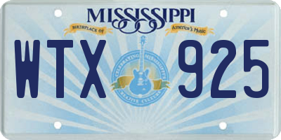 MS license plate WTX925