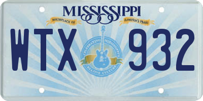MS license plate WTX932