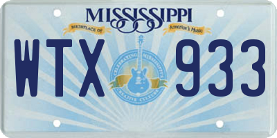 MS license plate WTX933