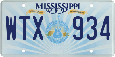 MS license plate WTX934