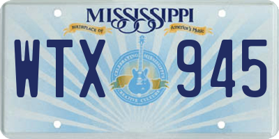 MS license plate WTX945