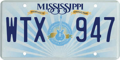 MS license plate WTX947