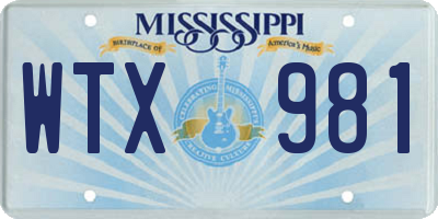 MS license plate WTX981