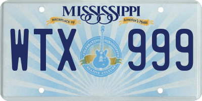 MS license plate WTX999