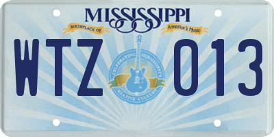 MS license plate WTZ013