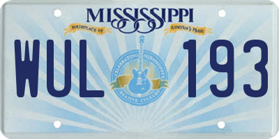 MS license plate WUL193