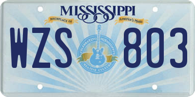 MS license plate WZS803