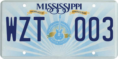 MS license plate WZT003